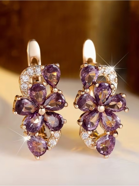 Anthropologie Jewelry - Elegant Purple Flower Earrings.